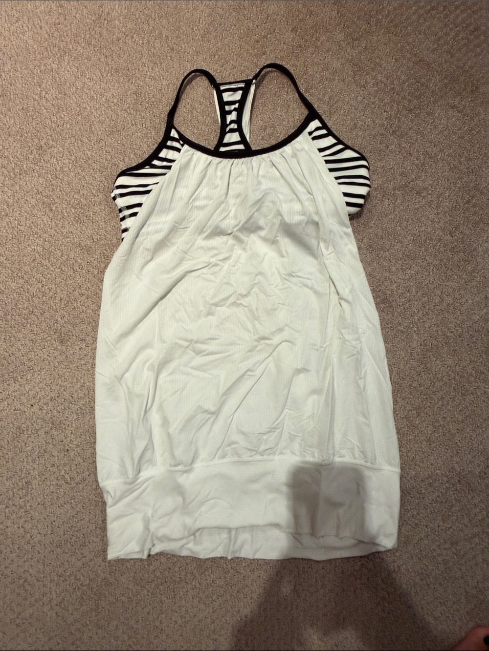 lululemon White Racerback Tank with Black Stripe Detail